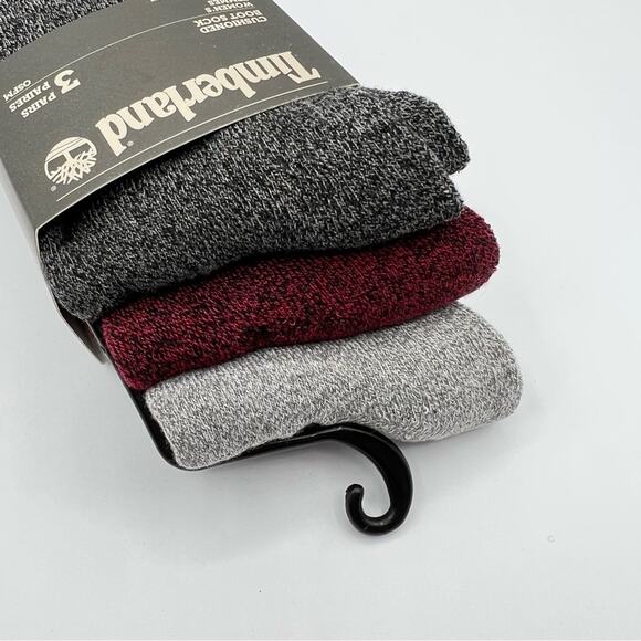 Timberland Cushioned Boot 3 Pairs Socks Grey Red Women’s One Size - Picture 3 of 6